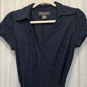 Banana Republic Dress Women’s 6 Navy Eyelet Wrap Cotton Textured